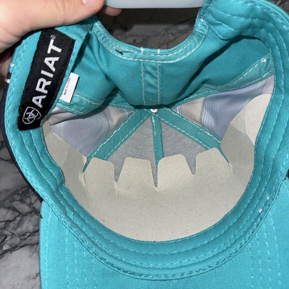 Ariat Serape Stripe Aqua Hat Adjustable Strap Baseball Cap Rainbow Snap Back NEW - Picture 3 of 3